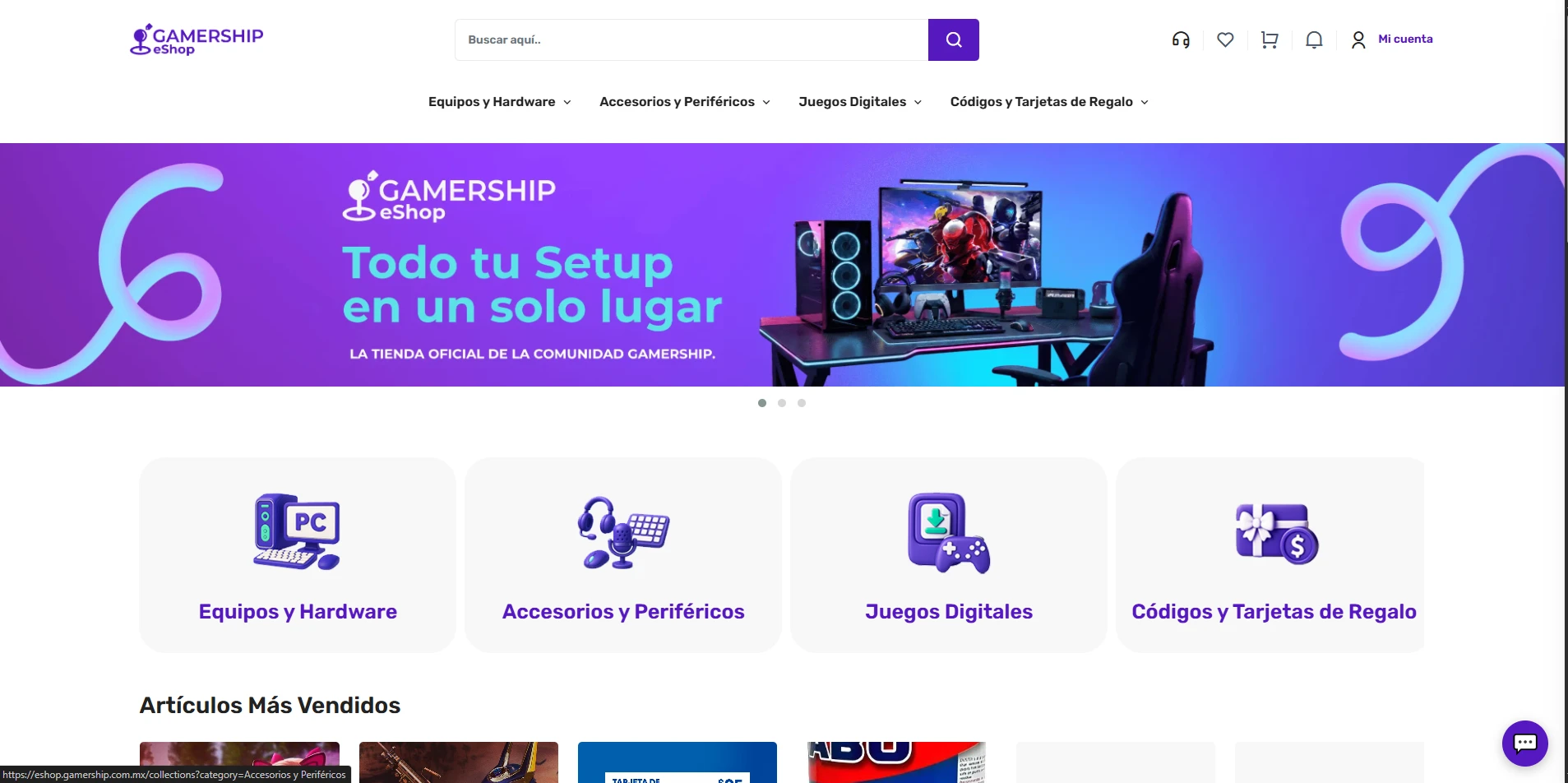 Vista del sitio de Gamership